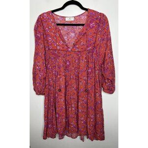 Natural Life Boho Dress Womens Red Pink Floral Tunic Flowy Size Medium